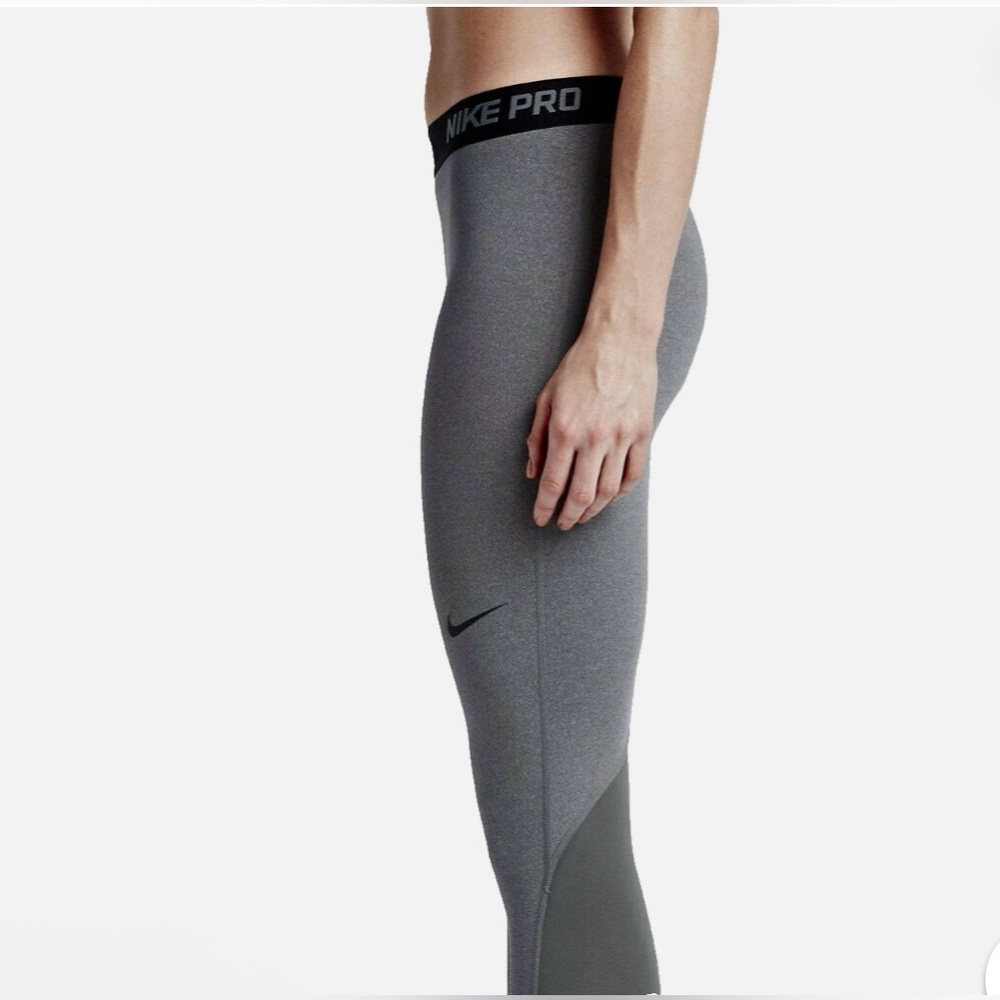 Nike Pro Heather Gray Dri Fit Athletic Leggings Womens Medium Fitness Stretch